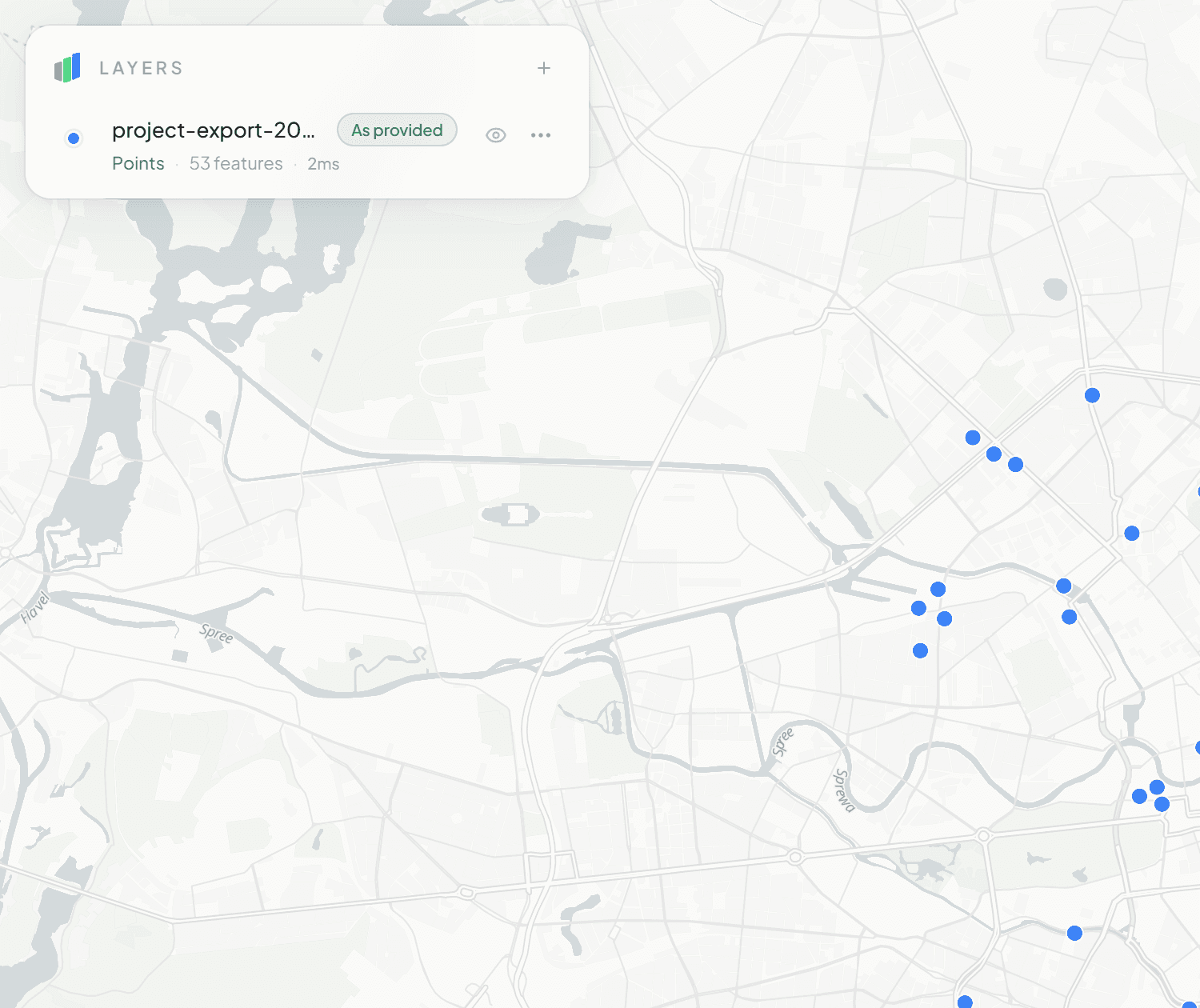 The layers panel of the free GIS viewer with a dropped file as a layer