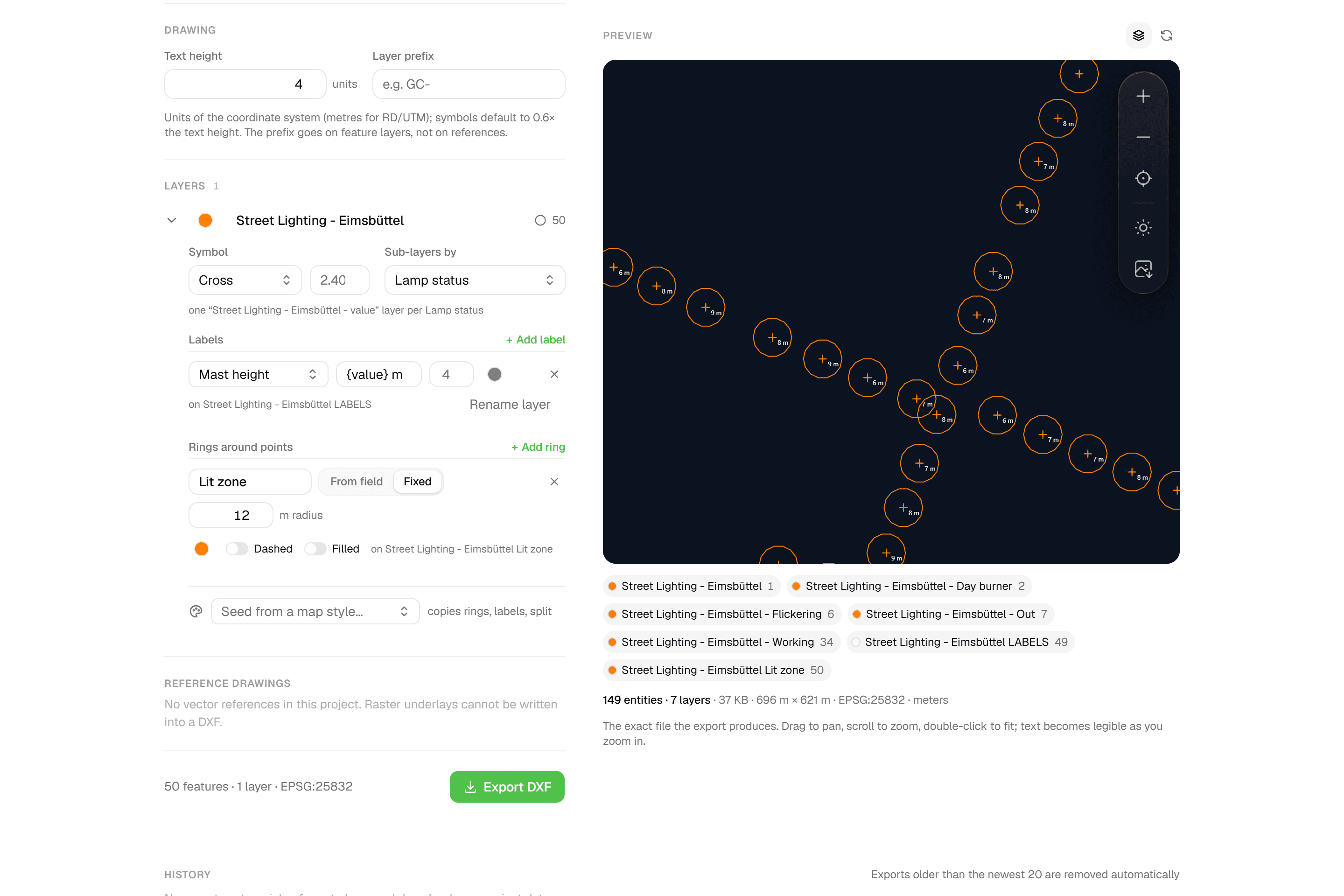 Layer, Beschriftungen und Ringe im Modus Advanced zusammenstellen